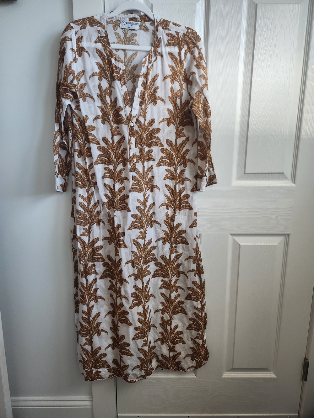 White Maxi Dress with Brown Botanical Print